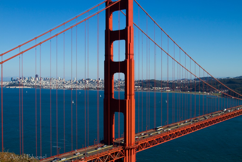 the Golden Gate Bridge without a cloud or fog in sight